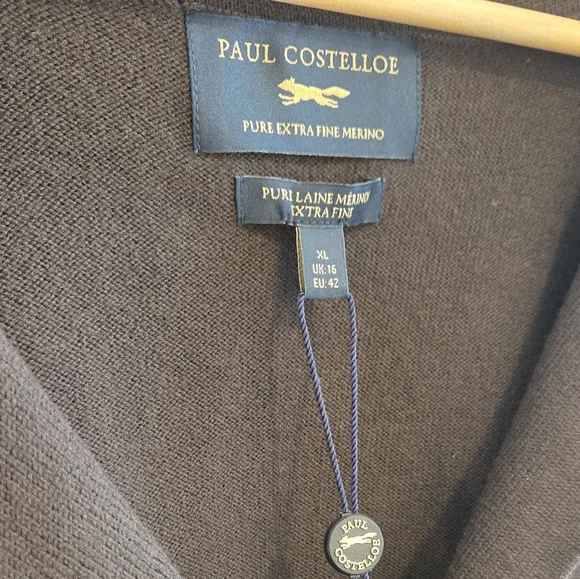 Paul Costelloe Merino Wool Cardigan XL Brown Button Front Knit Blazer - Picture 5 of 6